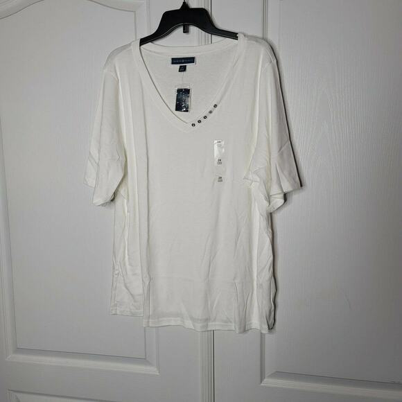 Karen Scott Cotton V-Neck Top Pullover Button 2X - Picture 2 of 6